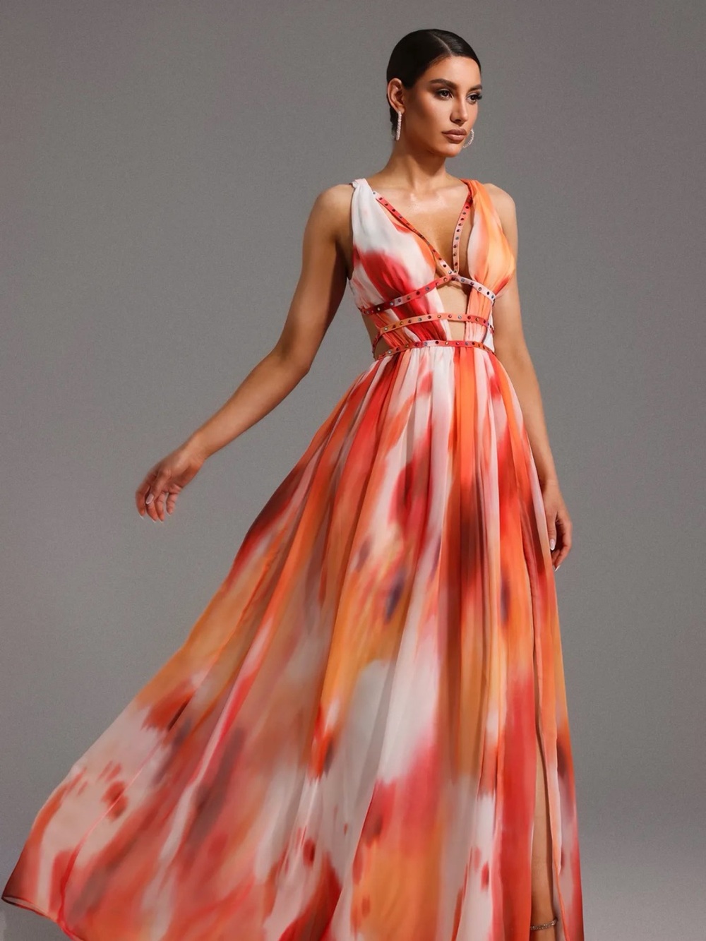 Ierra Sleeveless V-Neck Diamond Maxi Dress - Bella Barnett